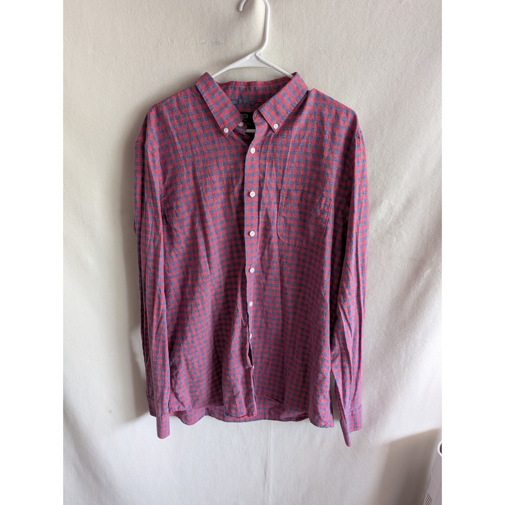 1901 Mens Trim Fit Gingham Button‎ Down Shirt Red Blue XLT Long Sleeve Pocket